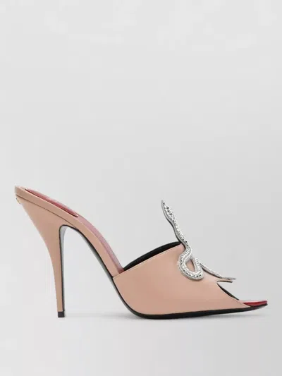 Valentino Garavani Peep Toe Mules Stiletto Heel Embellished Detail In Pink