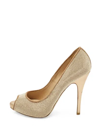 Pre-owned Valentino Garavani Peep-toe Suede Heeled Pumps In Gold