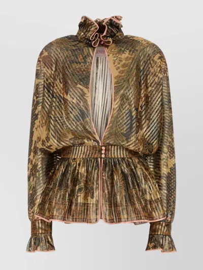 VALENTINO PEKIN BLOUSE WITH PRINTED SHEER FABRIC