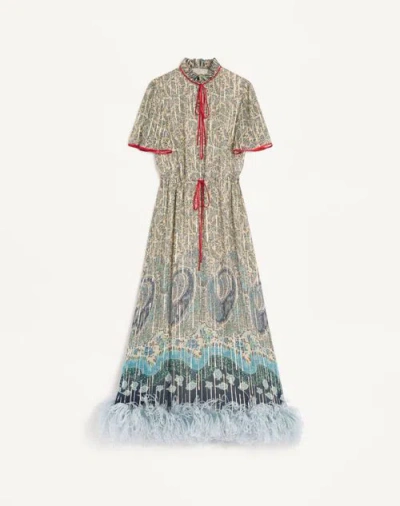 Valentino Pekin Midi Dress With Voyage Imaginaire Paisley Woman Multicolour 42 In Gray