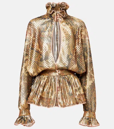 Valentino Loose Pleated Silk-blend Shirt In Neutrals