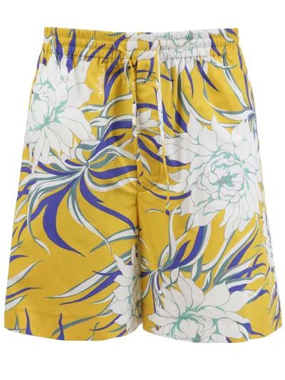Valentino Peony Print Bermuda Short In Yellow