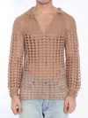 Valentino Openwork Sweater In Linen Blend In Nude