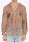 Valentino Openwork Sweater In Linen Blend In Brown
