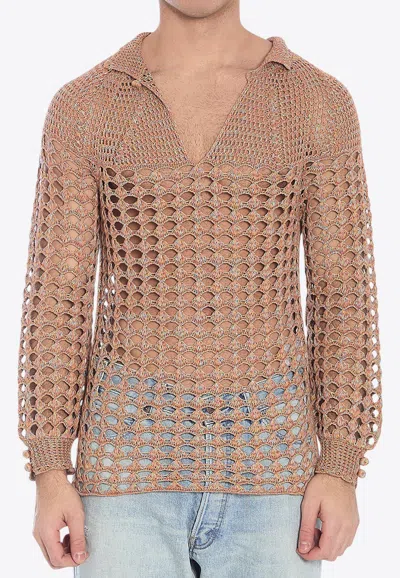 VALENTINO PERFORATED-KNIT SWEATER