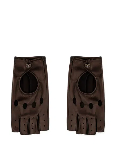 Valentino Garavani Perforated Leather Gloves In Brown