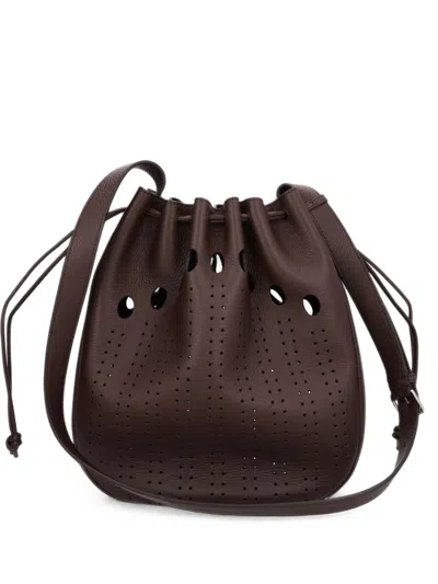 Valentino Garavani Perforated Leather Messenger Bag In Brown