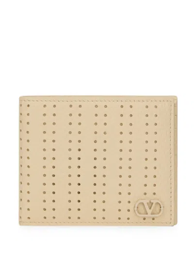 Valentino Garavani Logo-embellished Calfskin Wallet With Patterned Front In Neutral