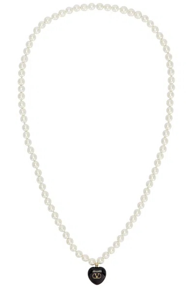 Valentino Garavani Collana Lunga Perla Barocca Con Pendente Cuore Oro Nero Crema In Gold