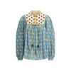 Valentino Beaded Pinstripe Floral-print Blouse