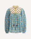 Valentino Beaded Pinstripe Floral-print Blouse In Multi