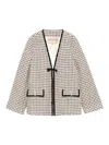 Valentino Houndstooth Tie-detail Blazer In Neutral
