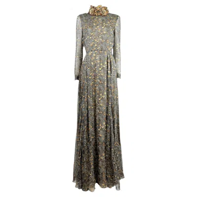 Pre-owned Valentino Pierpaolo Piccioli Fall 2011 Look 39 Maxi Feathers Dress Crepe Silk In Gray