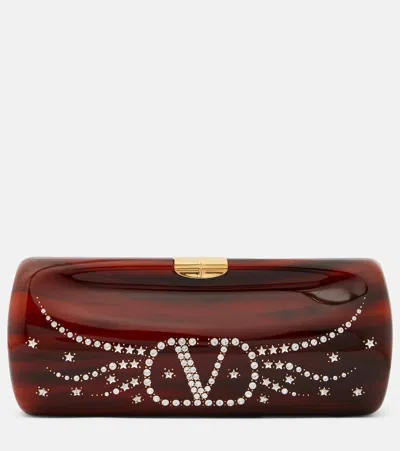 Valentino Garavani Pince Small Resin Clutch In Brown