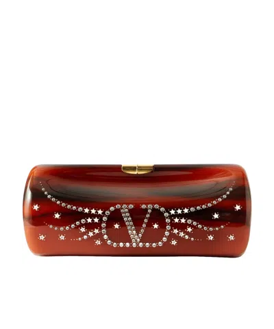 Valentino Garavani Pince Vlogo-embellished Resin Clutch In Brown