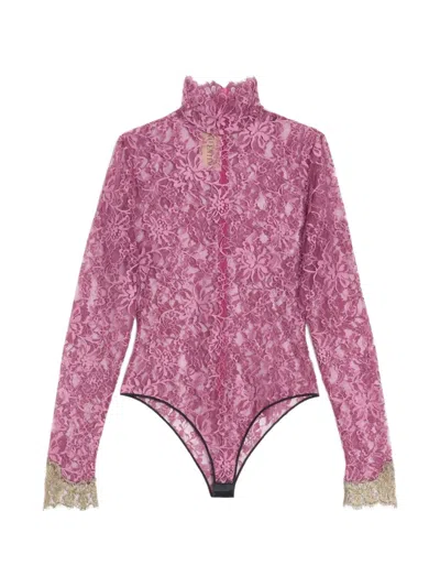 Valentino Lace Bodysuit Woman Maroon M In Pink