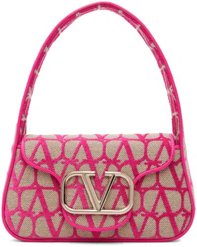 Valentino Garavani Pink & Beige Vlogo Shoulder Bag In Yvg Naturale/pink Pp