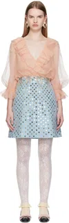 Valentino Embroidered Ruffle Crepe Couture Mini Dress In Blue