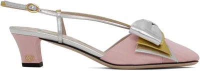 Valentino Garavani Bowow Metallic Leather Pumps In Pink