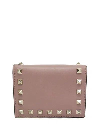 Valentino Garavani Valentino Pink Beige Leather Bi-fold Wallet (authentic Pre-loved)