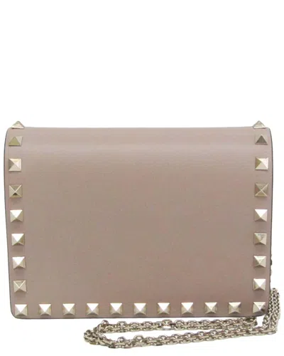 Valentino Garavani Valentino Pink Beige Leather Canvas Shoulder Bag (authentic Pre-loved)