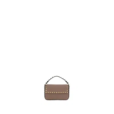 Valentino Garavani Pink Calf Leather Bos Taurus Shoulder Bag In Brown