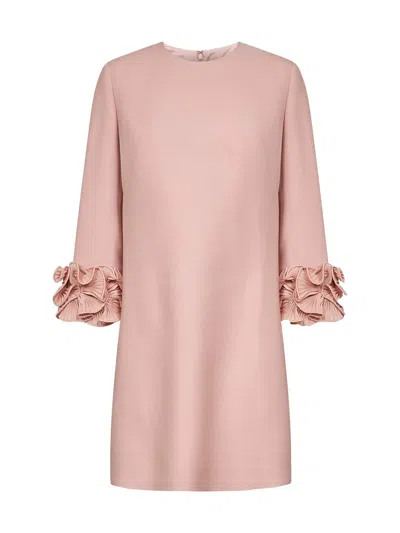 VALENTINO PINK CREPE COUTURE SHORT DRESS WITH RUFFLES