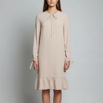 Pre-owned Valentino Pink Crepe Leather Trim Tie-neck Ruffled Midi Dress L