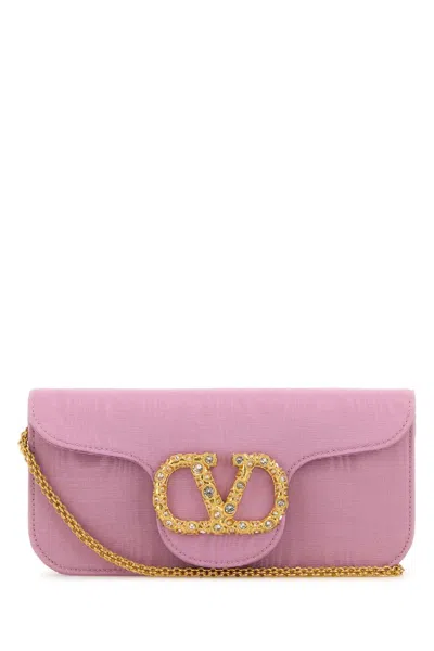Valentino Garavani Pink Fabric Locã² Clutch In Rhododendroncrystal