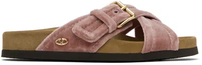 Valentino Garavani Pink Fussfriend Velvet Sandals In Zn9 Lip/sigaro