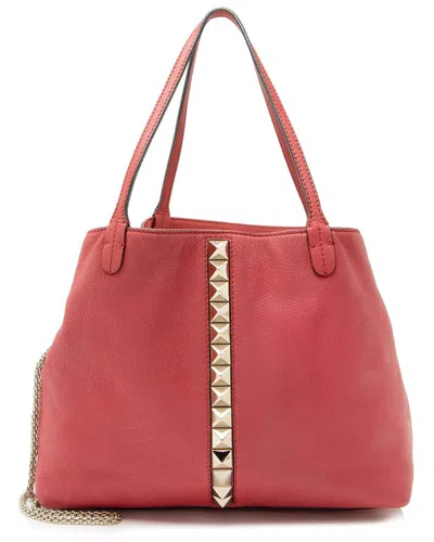 Valentino Garavani Valentino Pink Grained Calfskin Va Va Voom Rockstud Tote (authentic Pre-loved) In Red