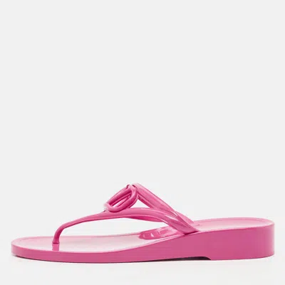 Pre-owned Valentino Garavani Pink Jelly Vlogo Thong Flat Sandals Size 37