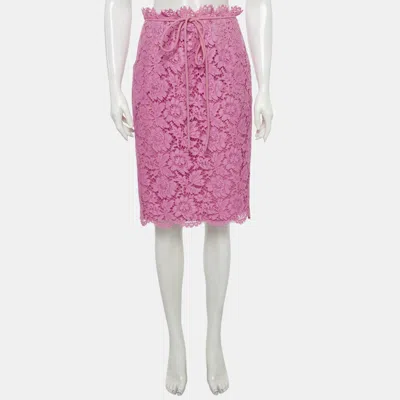 Pre-owned Valentino Pink Lace Pencil Skirt M