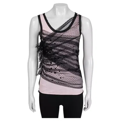 Pre-owned Valentino Pink Lace Viscose Tank Top, Size Us 6, Elegant Straight Fit