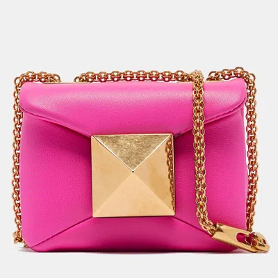 Pre-owned Valentino Garavani Pink Leather Micro One Stud Chain Bag