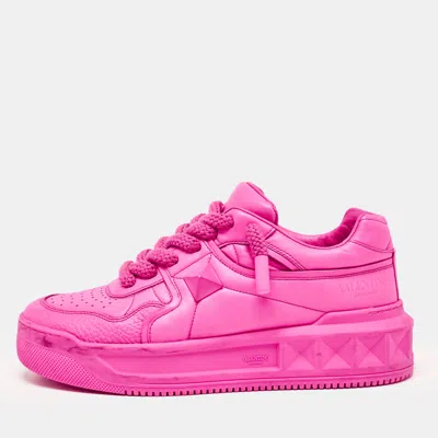 Pre-owned Valentino Garavani Pink Leather One Stud Lace Up Sneakers Size 41