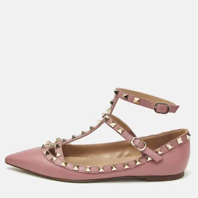 Pre-owned Valentino Garavani Pink Leather Rockstud Caged Ballet Flats Size 36