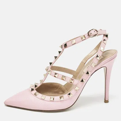 Pre-owned Valentino Garavani Pink Leather Rockstud Caged Pumps Size 38