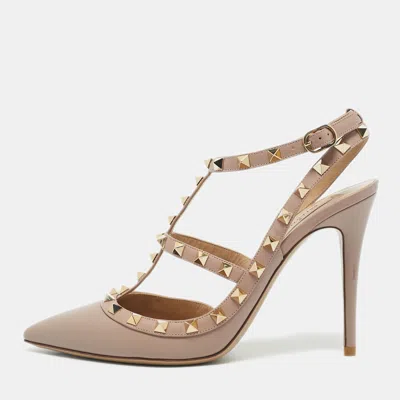 Pre-owned Valentino Garavani Pink Leather Rockstud Caged Pumps Size 40