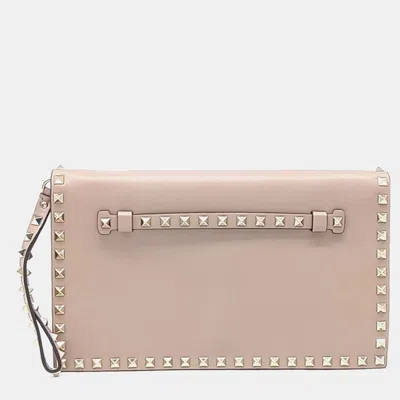 Pre-owned Valentino Garavani Pink Leather Rockstud Clutch