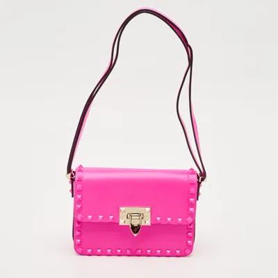 Pre-owned Valentino Garavani Pink Leather Rockstud Flap Shoulder Bag