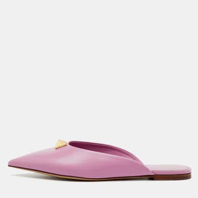 Pre-owned Valentino Garavani Pink Leather Roman Stud Pointed Toe Flat Mules Size 38.5