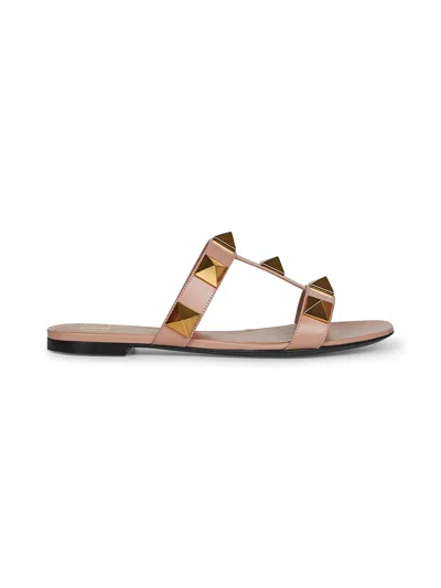 Valentino Garavani Pink Leather Roman Stud Slide Sandals