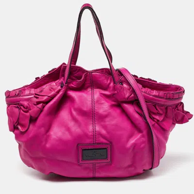 Pre-owned Valentino Garavani Pink Leather Ruffle Satchel