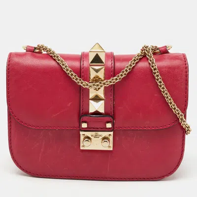 Pre-owned Valentino Garavani Pink Leather Small Glam Lock Chain Shoulder Bag