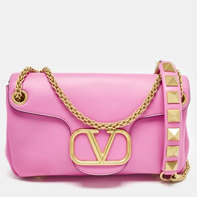 Pre-owned Valentino Garavani Pink Leather Stud Sign Shoulder Bag