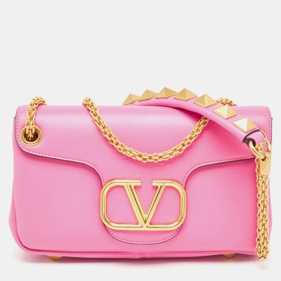 Pre-owned Valentino Garavani Pink Leather Stud Sign Shoulder Bag
