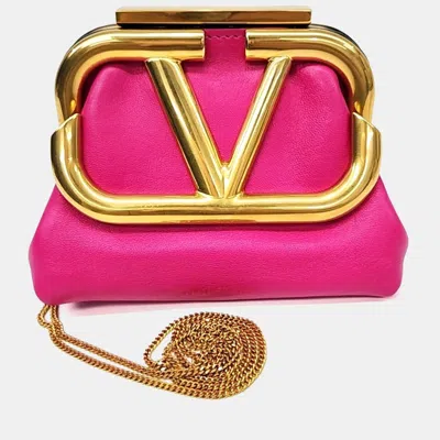 Pre-owned Valentino Garavani Pink Leather Superbee Clutch/crossbody Bag