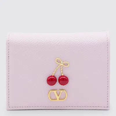 Valentino Garavani Pink Leather Wallet In White