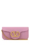 Valentino Garavani Textured Moire Clutch With Signature Logo In Pink
